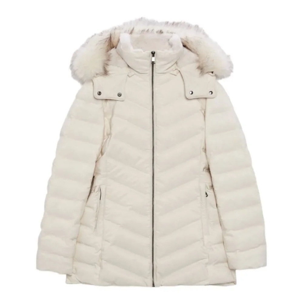 ZARA | Ecru | WATER AND WIND PROTECTION HOODED DOWN COAT